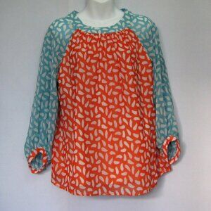 Boden Size 6 Women Ragland Top Orange Red Aqua Top Key Hole Size 6